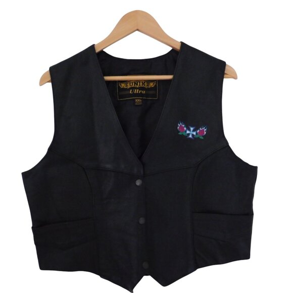 Unik International Womens Sz XXL Leather Vest Motorcycle Cropped Chopper Roses - Picture 8 of 8